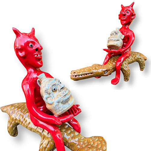Marvin Bailey 11x19 Devil Holding Jug While Riding Gator DP6160